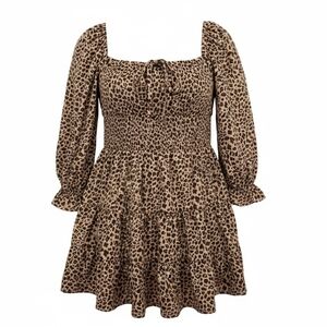 Liberty Love Leopard Print Dress Stretchy Empire Waist 3/4 Sleeve, Lined, Large